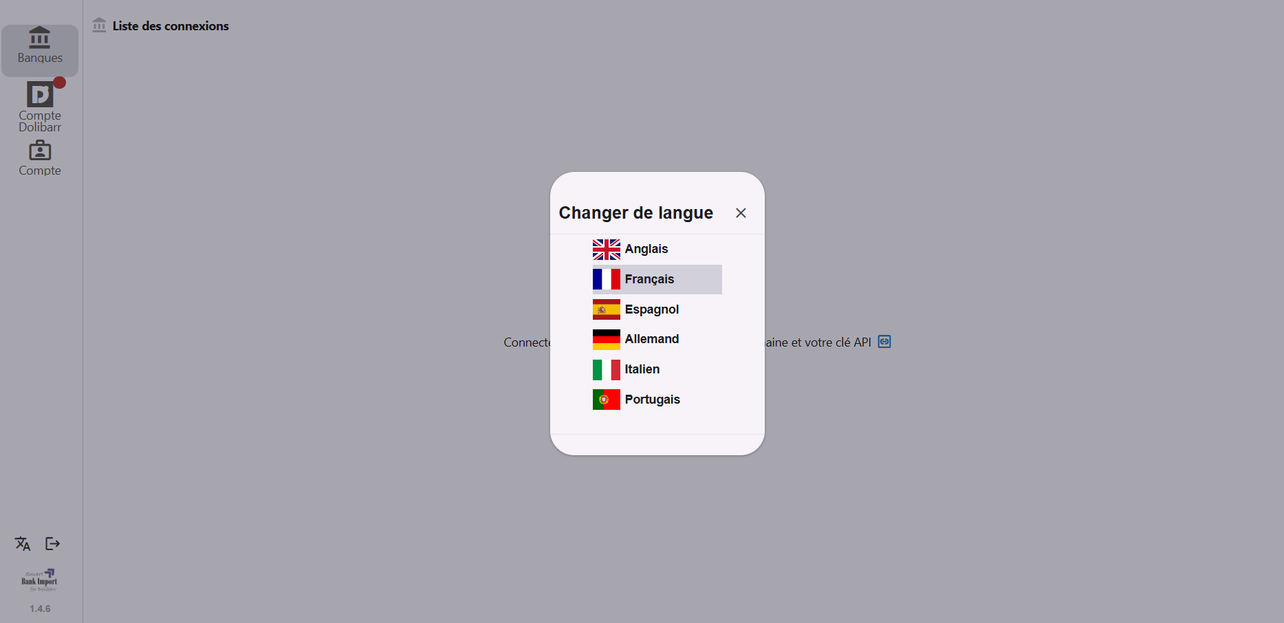 Language selector screenshot